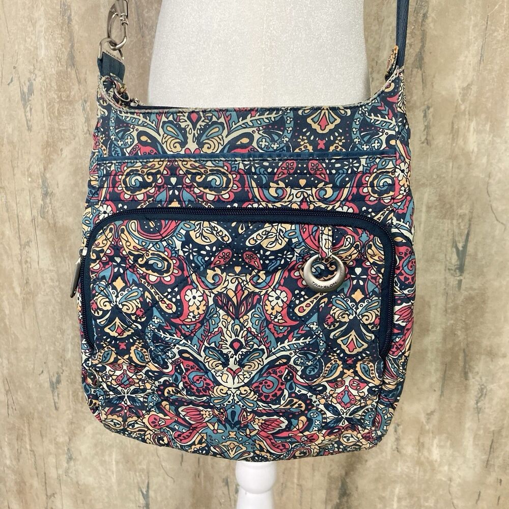 Travelon Crossbody Bag Multi Pocket Organizer Paisley Blue